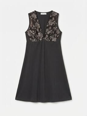 W.O.O. Womens Black Dress Size 1 Cotton Floral Lace V-Neck Sleeveless Casual